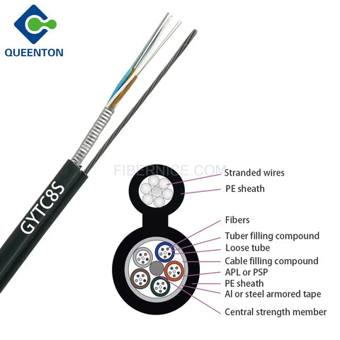 Outdoor Flat Drop Fiber Optic Cable 7 Steel Wires PE GYTC8S  Outdoor Flat Drop Fiber Optic Cable 7 Steel Wires PE GYTC8S