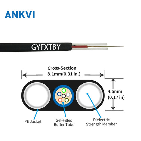 Outdoor Flat Drop Fiber Optic Cable 1.6mm GYFXTBY
