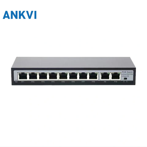 KU-1008B 10-Port Fast Ethernet PoE Switch 8 PoE+2 Uplink 96W VLAN for IP Camera Network