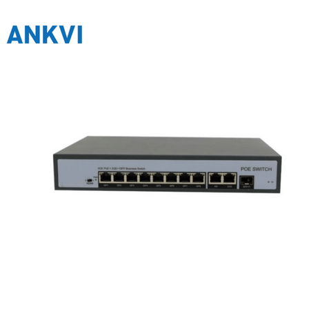 KU-6011G 11-Port Gigabit PoE Switch 8 PoE+2 Uplink+SFP 120W 24G Capacity VLAN