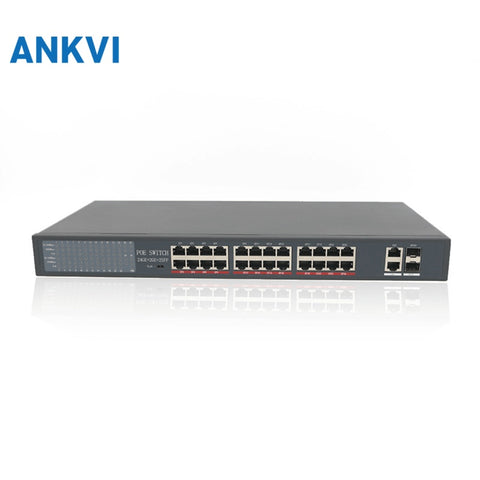 KU-9024G 28-Port Gigabit PoE Switch 24 PoE+2 Uplink+2SFP 800W 128G Switching Capacity