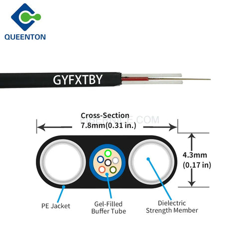 Outdoor Flat Drop Fiber Optic Cable 1.6mm GYFXTBY 