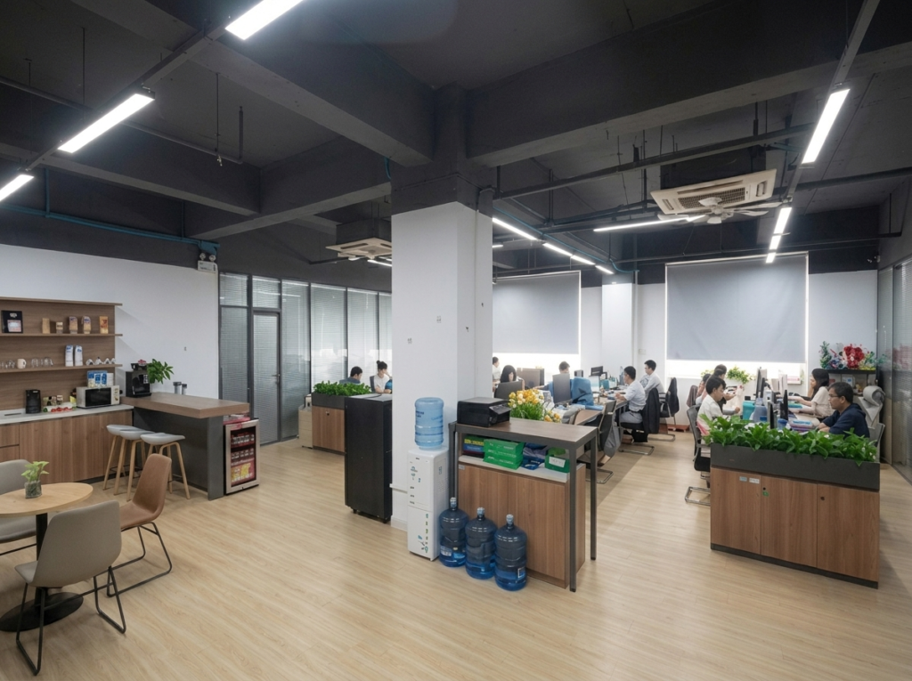 ANKVI office interior showing the pantry area and open sales floor