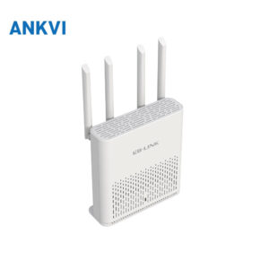 BL-AX1800 Wi-Fi 6 router retail box standing on a desk, router pictured on the packaging