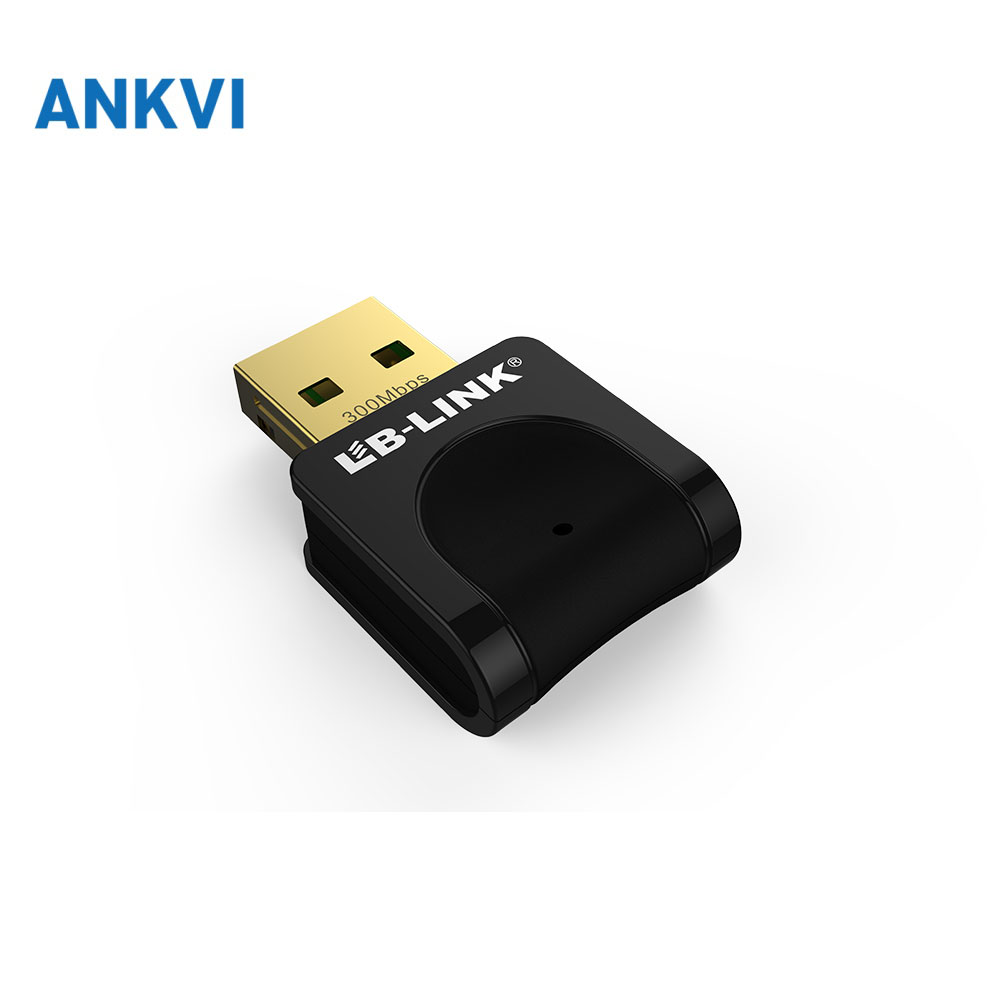 BL-WN351 mini USB Wi-Fi adapter, three-quarter view of black body and gold USB-A plug