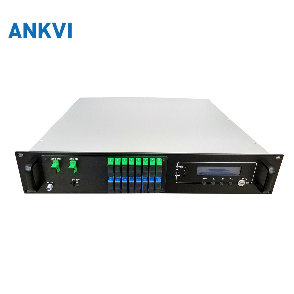 EDFA-2U-8-16P 2U rack EDFA front panel with optical port array and LCD screen