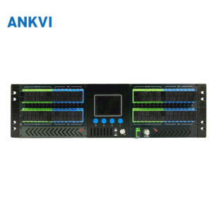 EDFA-3U-77EYA-64P 3U front panel with central LCD screen, pump indicator LEDs and control buttons