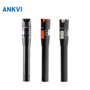 GJ.0033 visual fault locator pen, black body with an orange switch and warning label