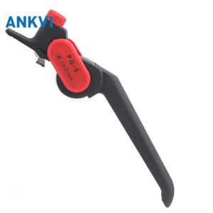 GJ.0055 PG-5 cable stripper cutter, black body and red adjustment wheel, view 1