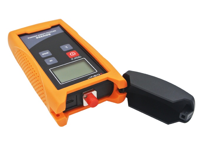 GJ.012 BOU350 laser source at an angle showing LCD, keypad and a capped output port