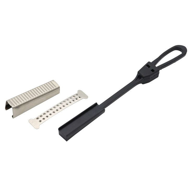 GJ.152 nylon cable clamp, ridged jaw parts beside the black loop body