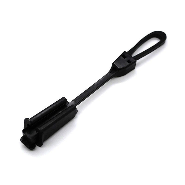GJ.152 nylon cable clamp, black body with a ridged jaw and loop strap