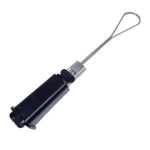 GJ.159 FTTH anchor clamp with stainless steel wire bail and black plastic body