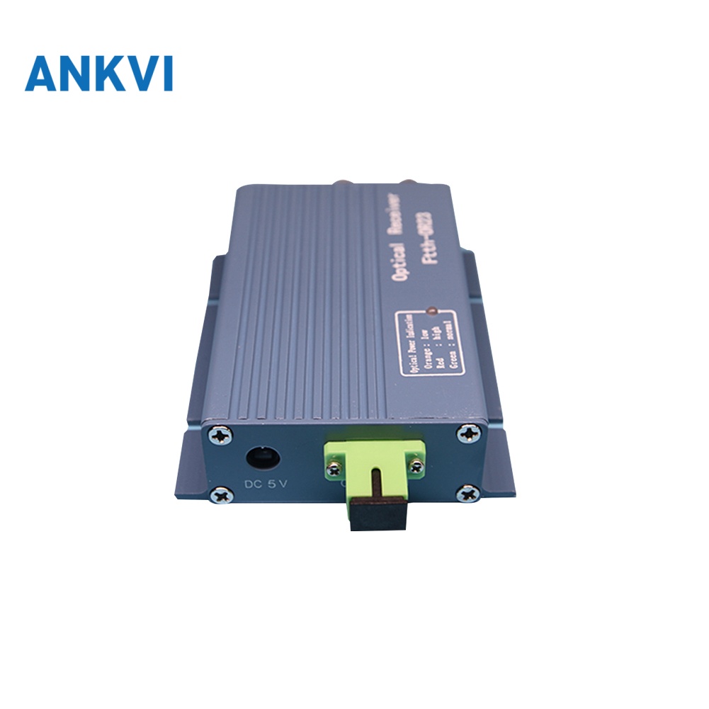HS-OR23 optical receiver blue case seen from above with printed rating label and optical port
