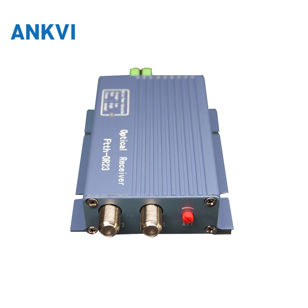 HS-OR23 receiver front view with dual RF outputs, red RF ATT adjustment port and AGC range label
