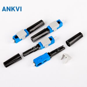LJZ.016 fast connector, blue UPC body with black housing and white dust caps, several units on white