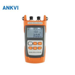 NK305 variable optical attenuator in an orange housing, LCD showing 1310 nm and 3.00 dB attenuation