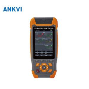 NK503 handheld PON optical power meter with color LCD showing live power readings and a keypad, front view