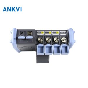 NK6800 OTDR side port panel with four capped optical ports, USB and LAN sockets