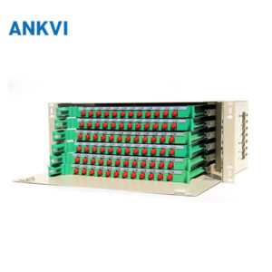 ODF.004 4U rack-mount optical distribution frame with multiple rows of green adapters