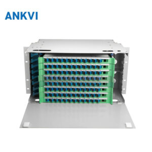 ODF.011 5U 19-inch rack-mount optical distribution frame, front view with dense SC adapter rows and open drawer