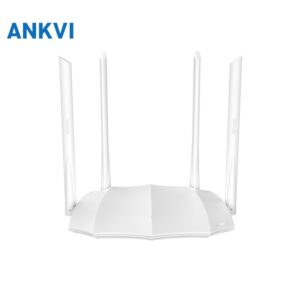 Tenda AC5S wireless router, white body with four antennas, three-quarter view