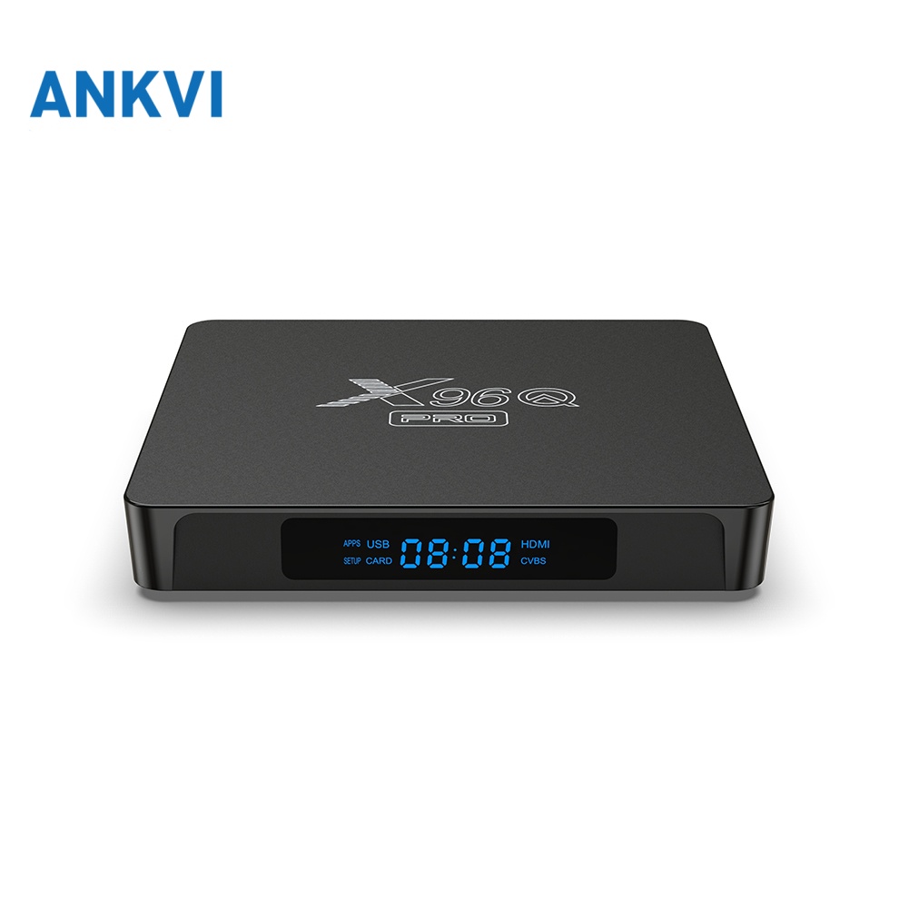 X96Q PRO TV box front panel with the LED digital clock showing 00:08