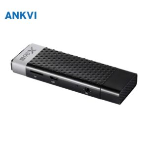 X96S 4K Android TV stick, three-quarter view with textured body