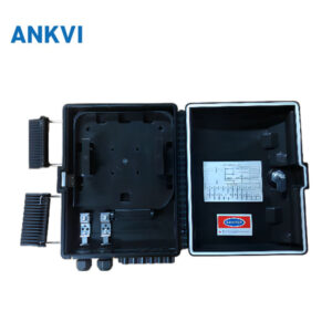FQX.036 fiber optic distribution box 8 ports, open showing the splice tray and SC adapter panel