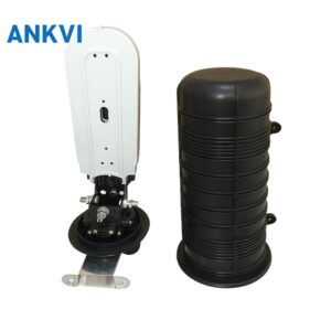 XRT-MS-004 open dome with white splice tray module beside the sealed dome shell and base