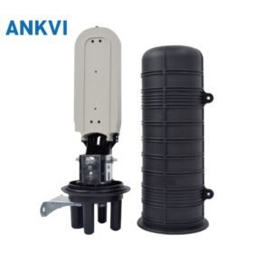 XRT-MS-005 open dome with the beige splice tray module beside the closed black dome shell