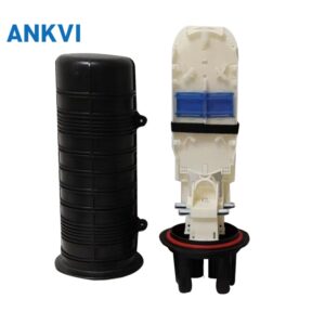 XRT-MS-010 vertical dome splice closure, closed black dome with three inlet and three outlet ports